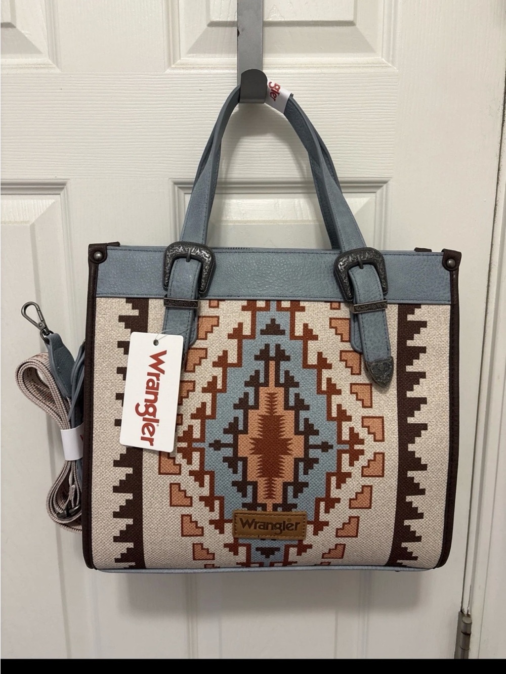 Wrangler Southwestern Aztec Tote Bag Crossbody Western Blue